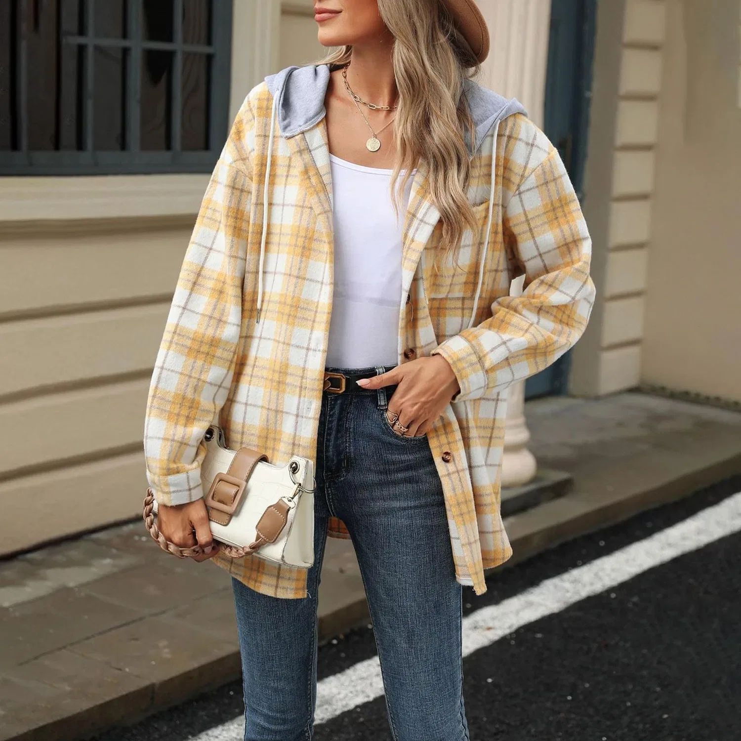 Женская куртка с принтом в клетку Lumberjack Button Down Jacket, Yellow — фото 2