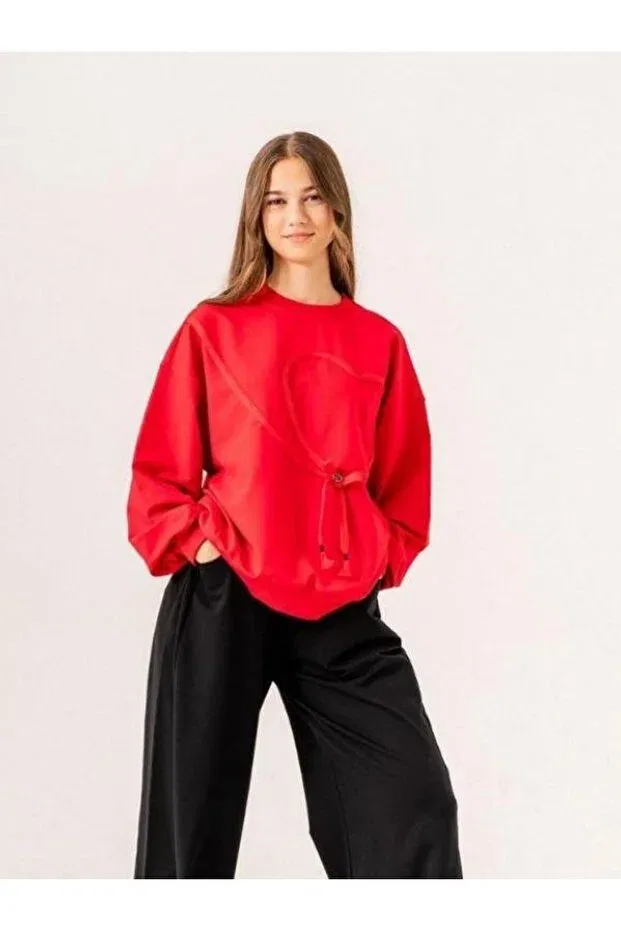 Детское худи для девочек с длинным рукавом Heart Detailed Girl's Sweatshirt Extrafor Design Zekids, Черный — фото 3