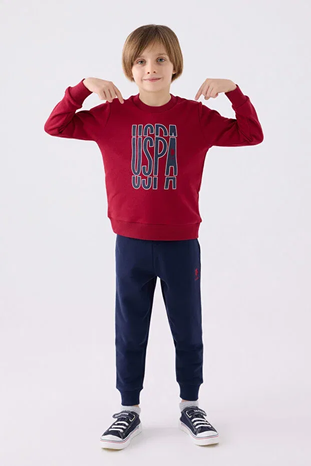 Детский комплект свитшот-брюки с принтом U.S. Polo Assn., Burgundy — фото 3