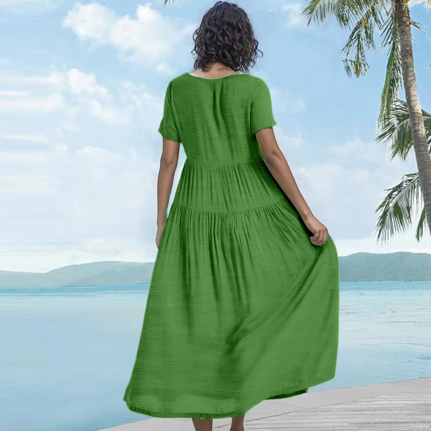 Платье макси свободного кроя Boho Beach Vacation, Green — фото 2
