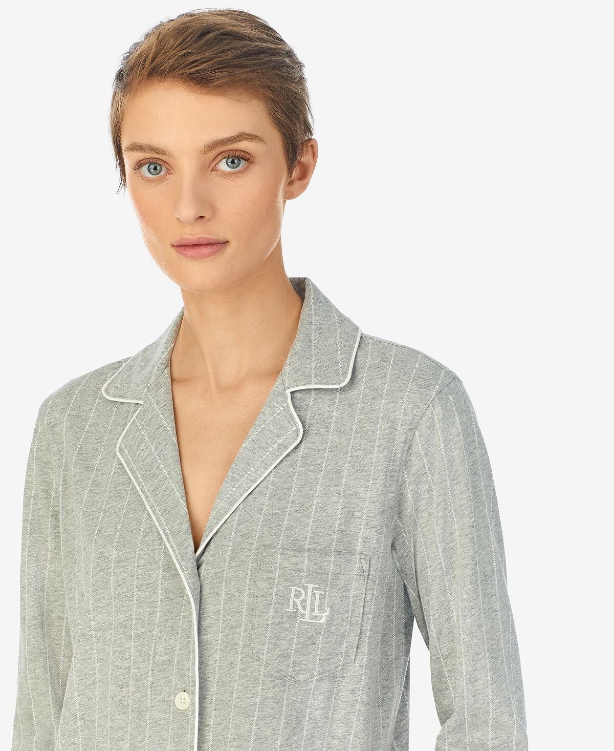Трикотажная хлопковая рубашка для сна с воротником-стойкой Lauren Ralph Lauren, мульти — фото 3