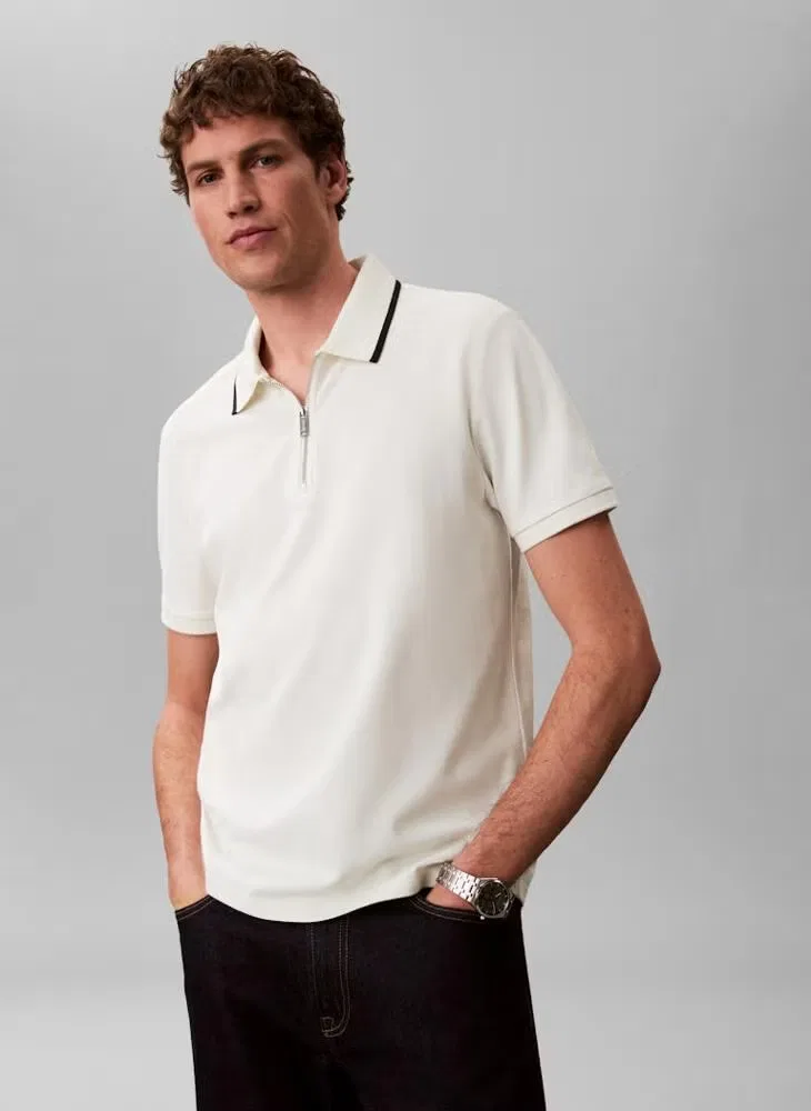 Поло хлопковое с застежкой-молнией Calvin Klein, тофу — фото 3