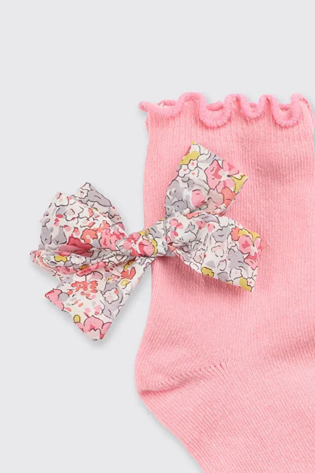 Детские носки для девочек с кружевом Liberty fabric socket ribbon detailed Panço, Pink — фото 2