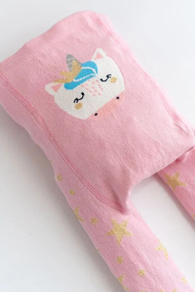 Детские леггинсы для девочек с принтом Unicorn patterned baby girl knitwear leggings trousers Nou Nou, Pink — фото 4