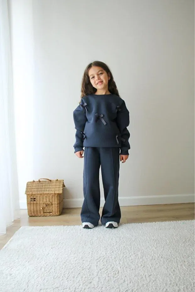 Детский спортивный комплект для девочек с принтом Jeliboomkidswear, Navy Blue — фото 3