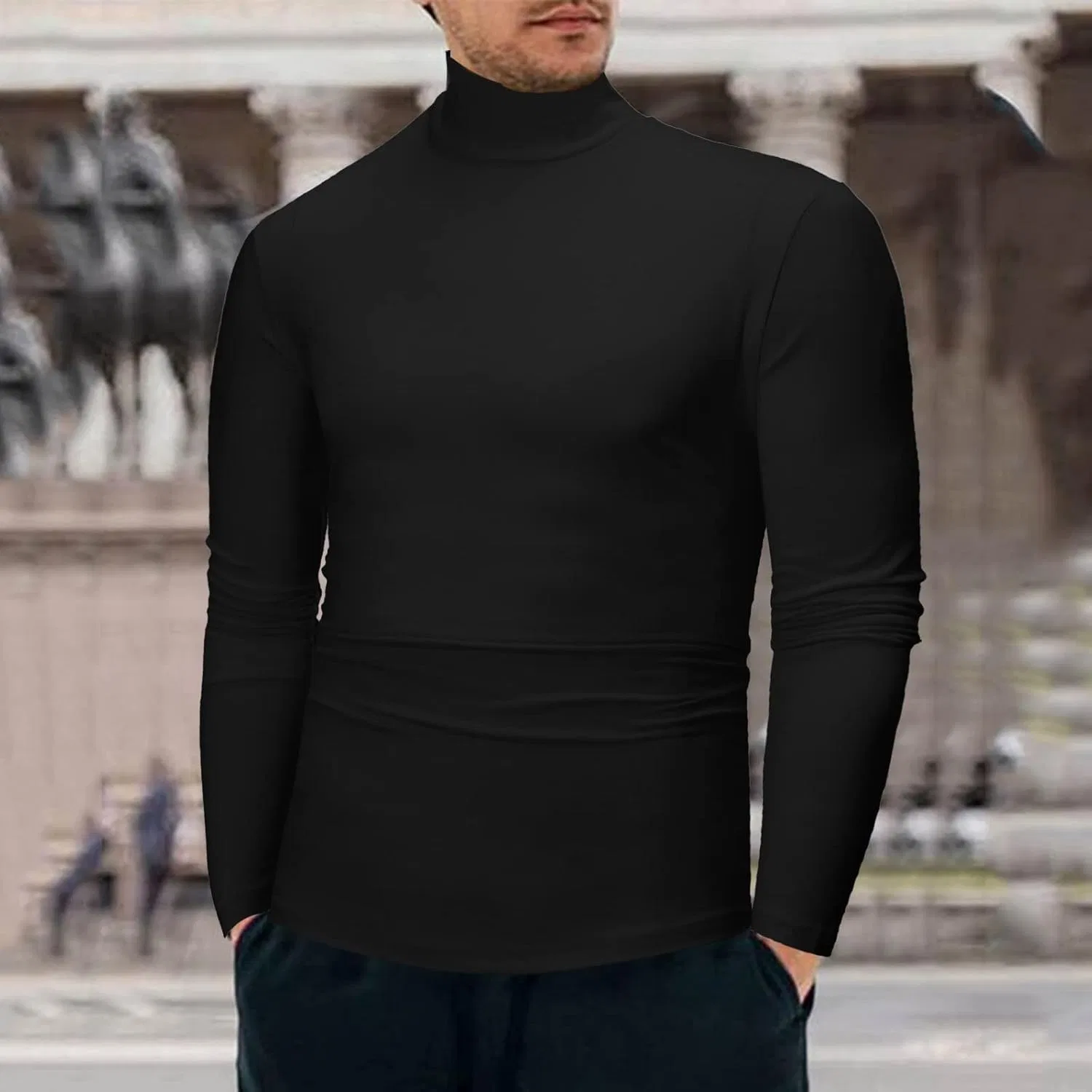 Мужская футболка с длинным рукавом и горлом-стойкой Regular Fit, Black — фото 3