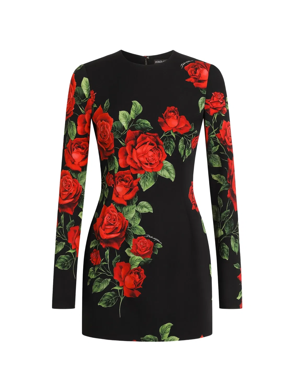 Мини-платье из шармеза с принтом розы Dolce & Gabbana, черный