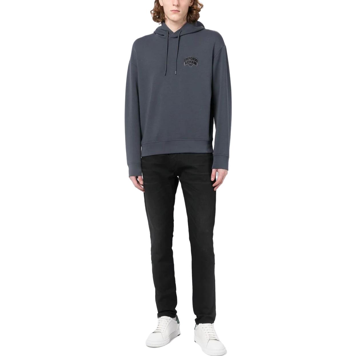 EMPORIO ARMANI Толстовка мужская серая с капюшоном утепленная Regular — фото 4