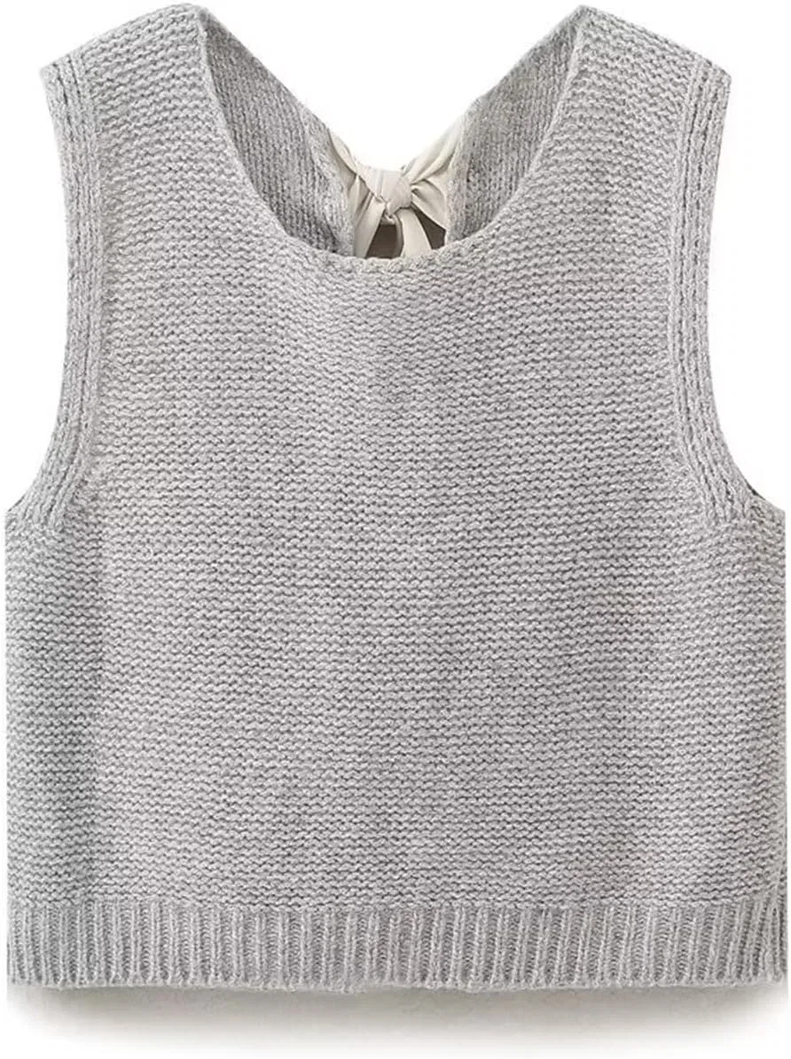 Женский топ без рукавов с бантом, Knit Sweater Vest, серый — фото 2