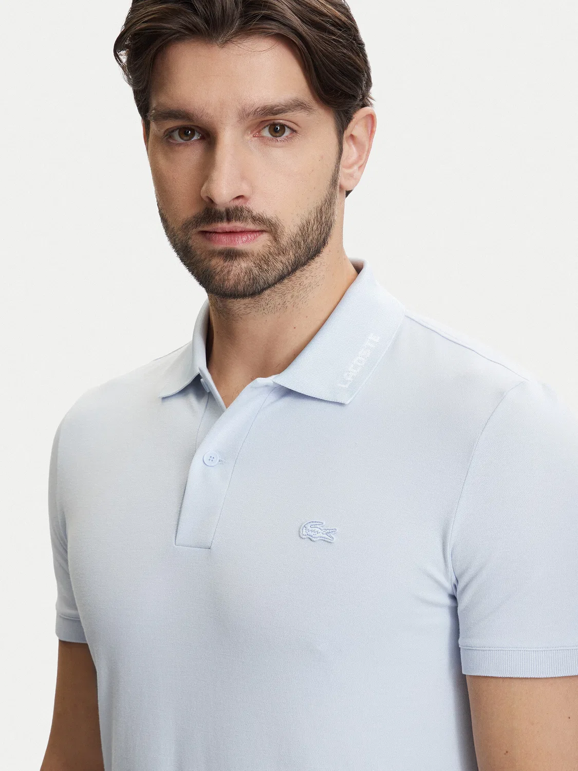 Мужское поло небесно-голубое приталенного кроя Lacoste, голубой — фото 4
