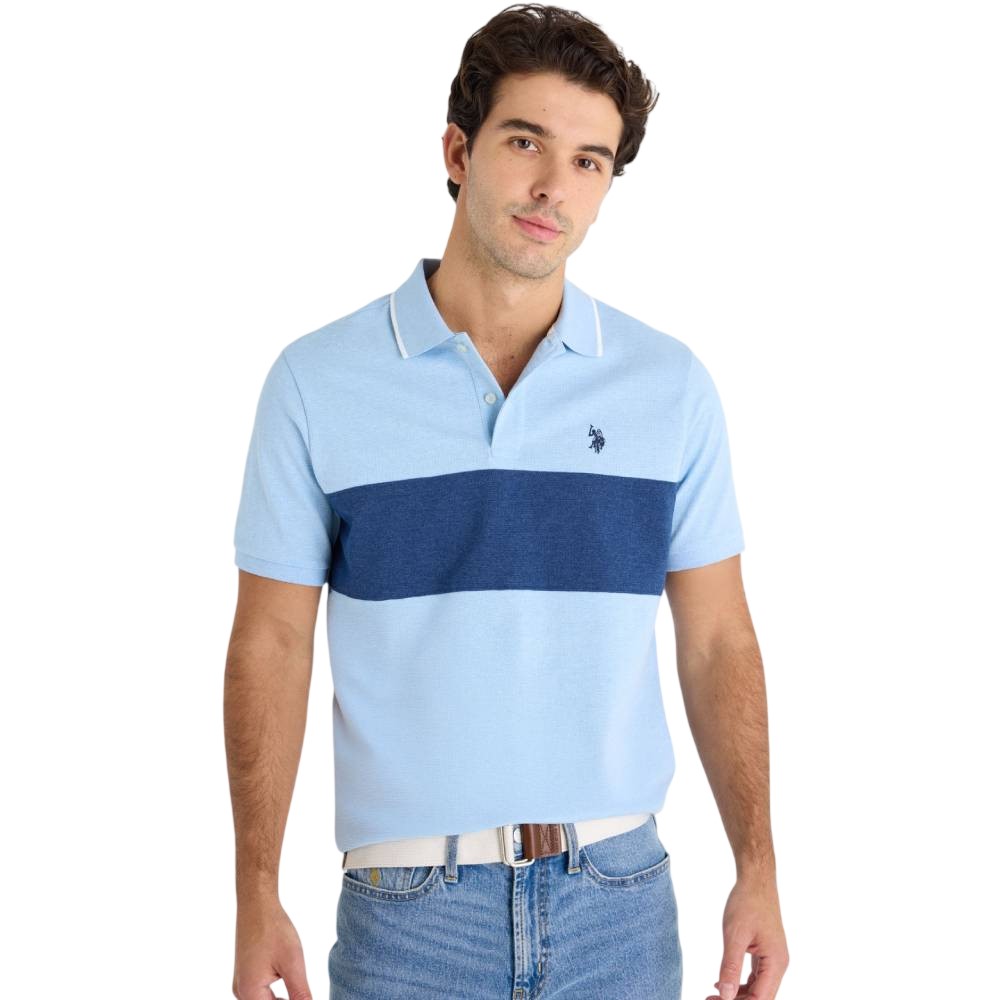 Мужская футболка-поло U.S. Polo Assn. Ottoman Knit Colorblock, голубой/синий