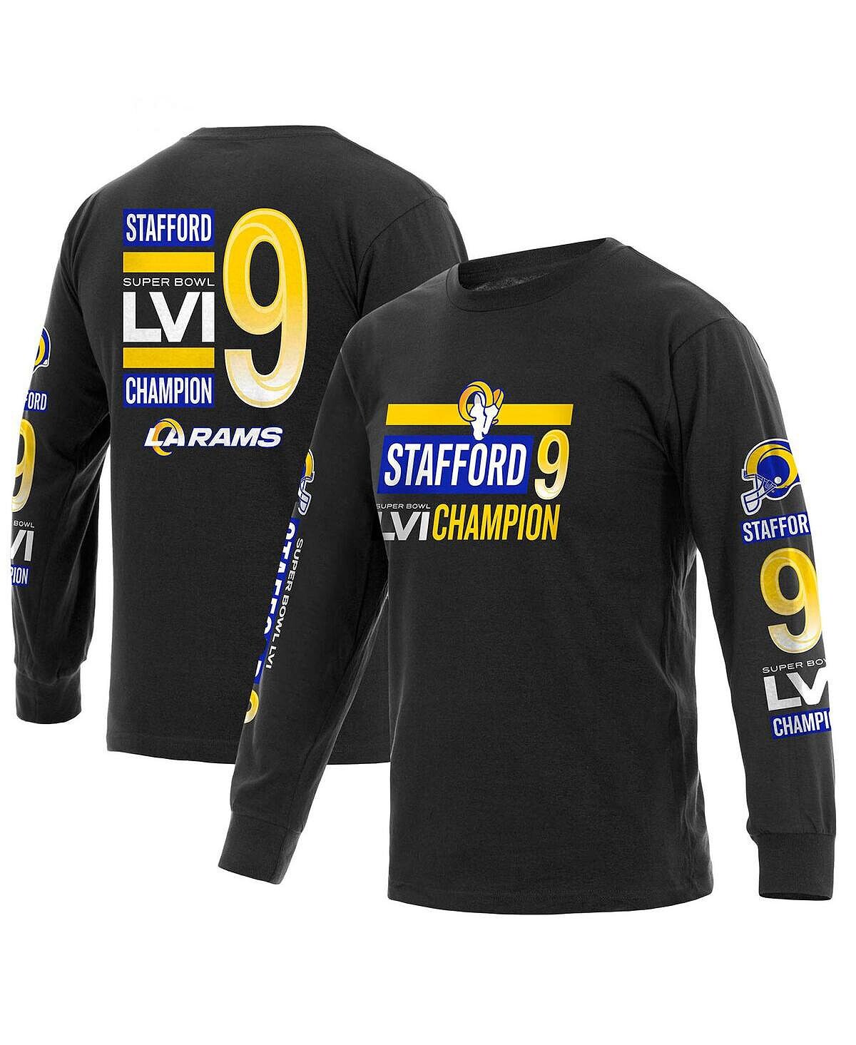 

Мужская фирменная футболка matthew stafford black los angeles rams super bowl lvi champions с именем и номером игрока с длинным рукавом Fanatics, черный