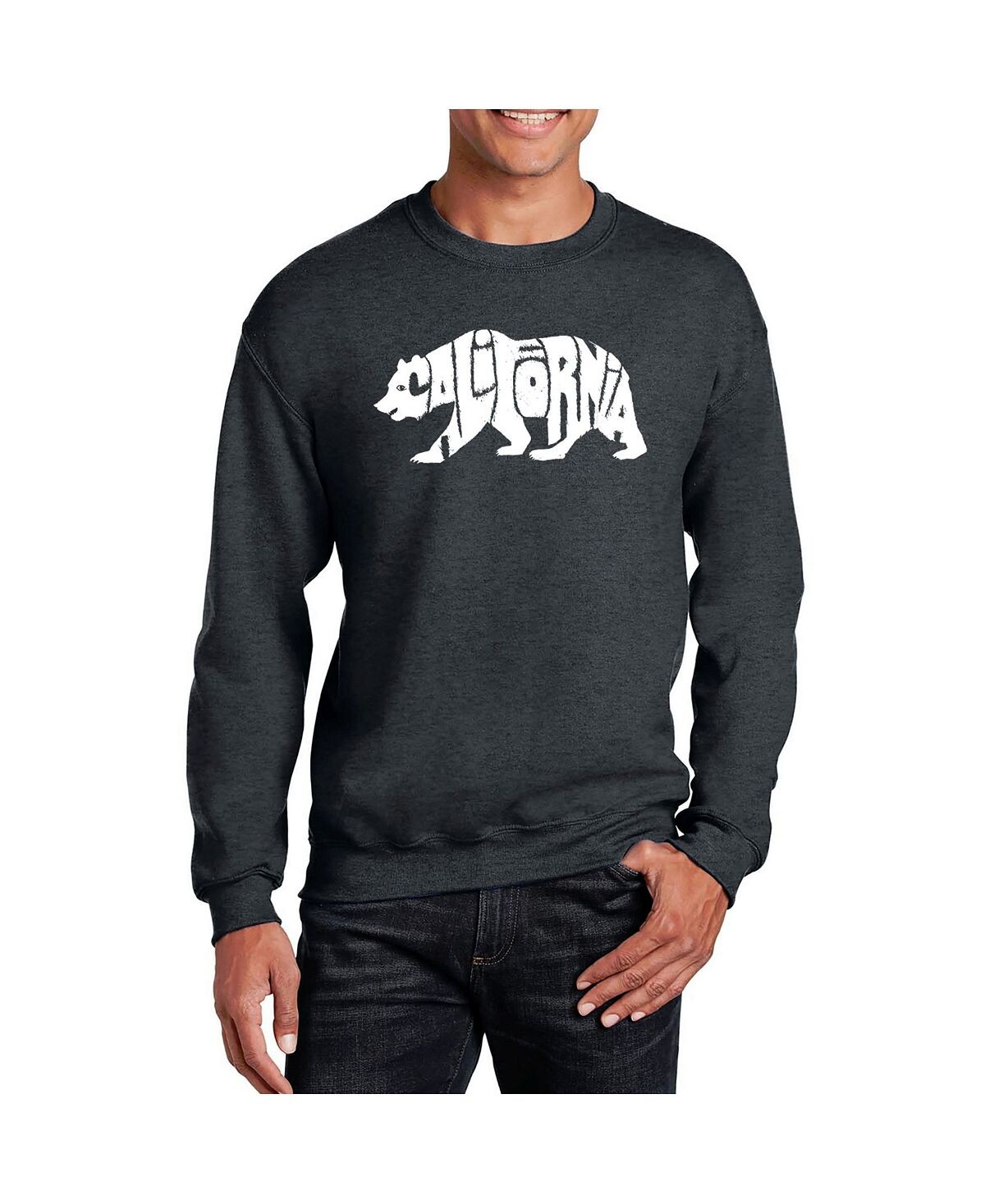 

Мужская толстовка с круглым вырезом word art california bear LA Pop Art, серый