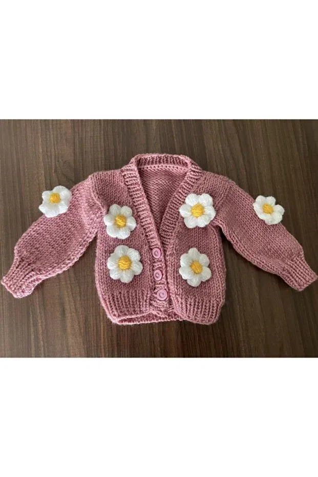 Детский кардиган с принтом Hand knitted daisy patterned crop children's cardigan More Than Us, Lila — фото 2