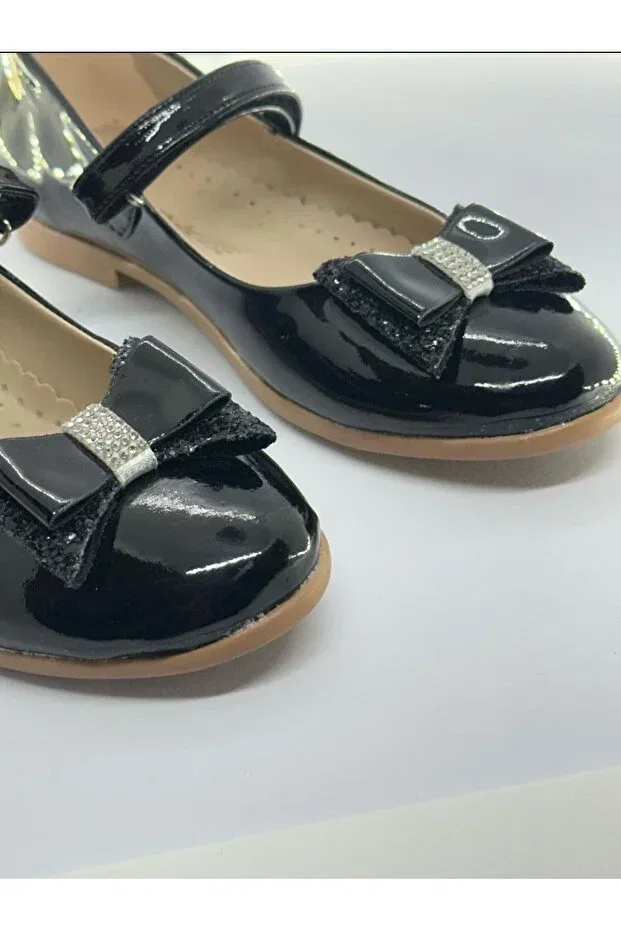Детские балетки для девочек с бантом Bow patent leather ballerina shoes for girls Generic Brands, Black