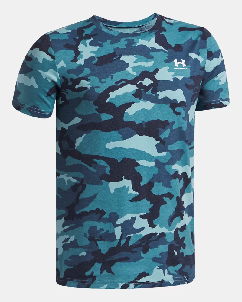 Футболка для мальчиков быстросохнущая UA Camo Printed UnderArmour, Wham Blue/White — фото 3