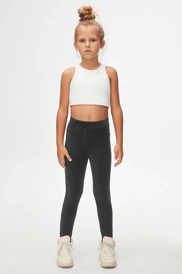 Детские леггинсы для девочек вельветовые Anthracite girls' corded fabric velvet tights with pockets Lovetti, Anthracite