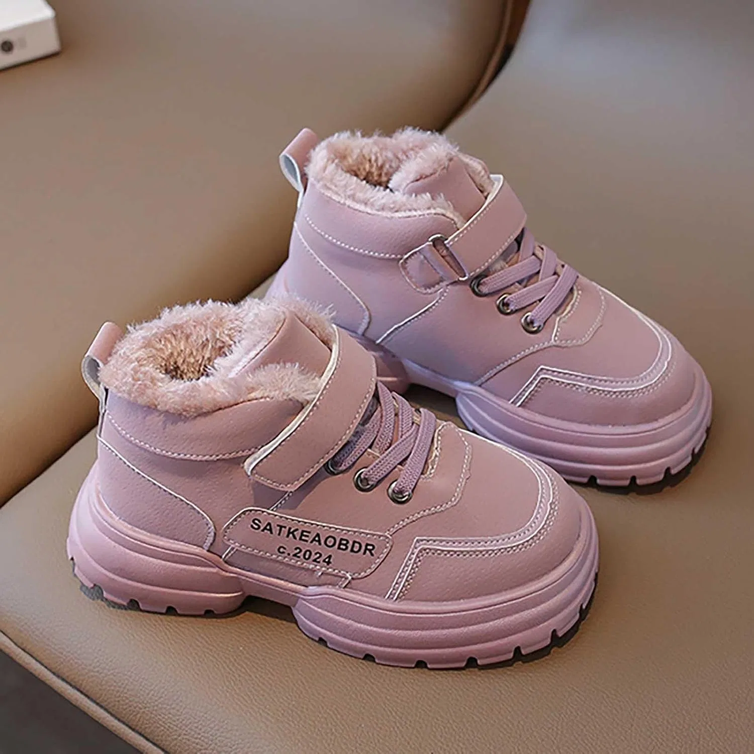 Детские зимние ботинки для девочек с мехом для хайкинга, модель 4-11 Years, Purple — фото 4