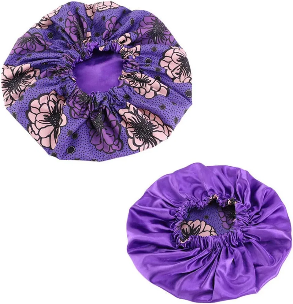 Шапочка для ухода за волосами, цветочный принт, Satin, 38 см, Purple Pengyu-