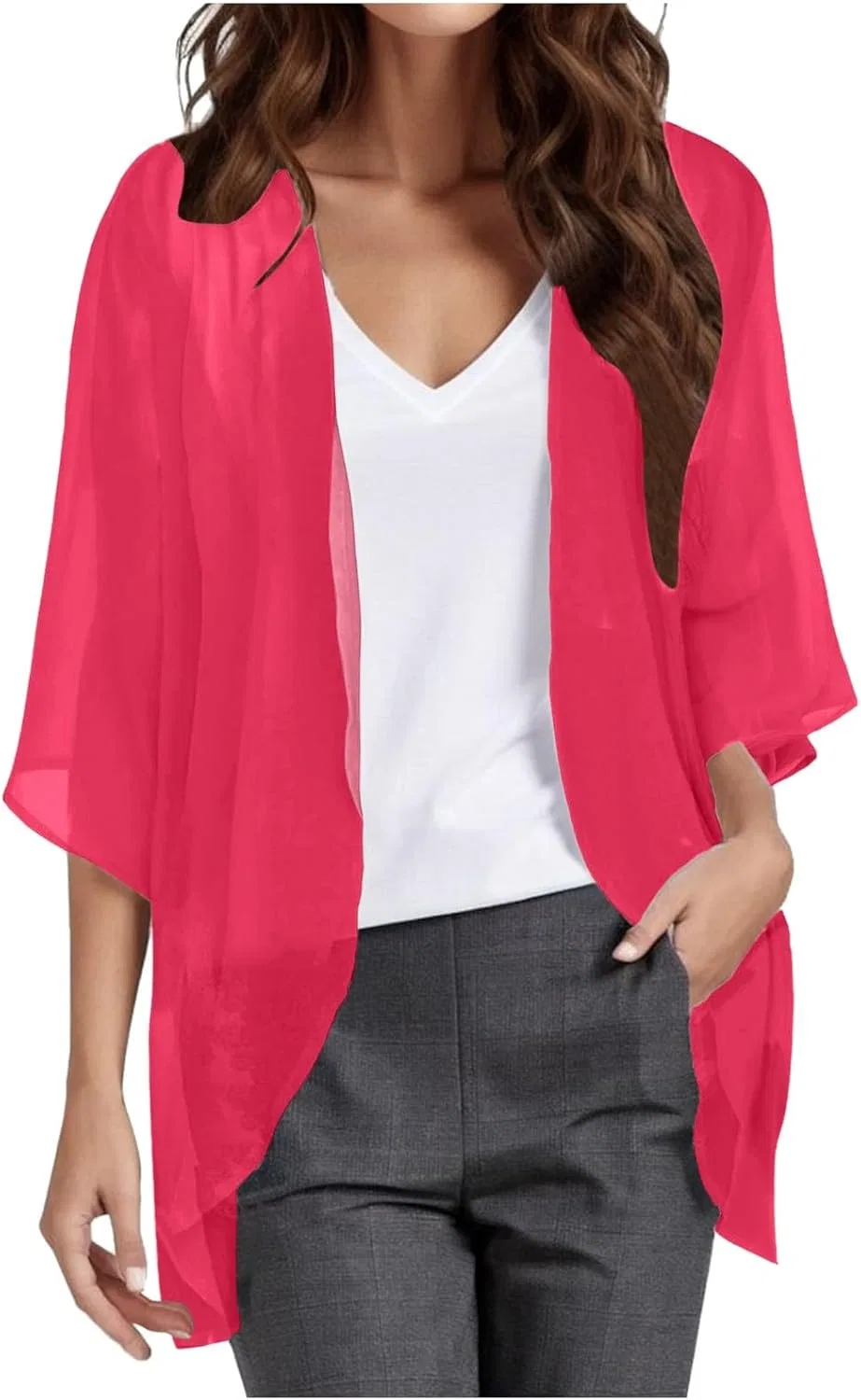 Женское кимоно с короткими рукавами-буф, Hot Pink