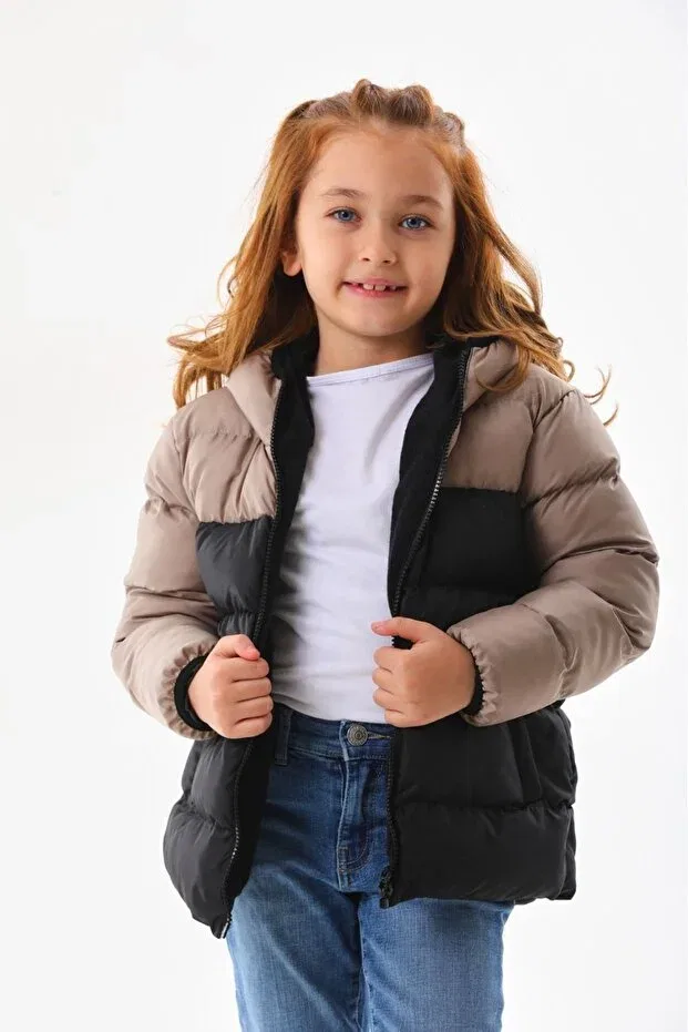 Детское зимнее пальто для девочек с капюшоном Mina, Black Brown — фото 2