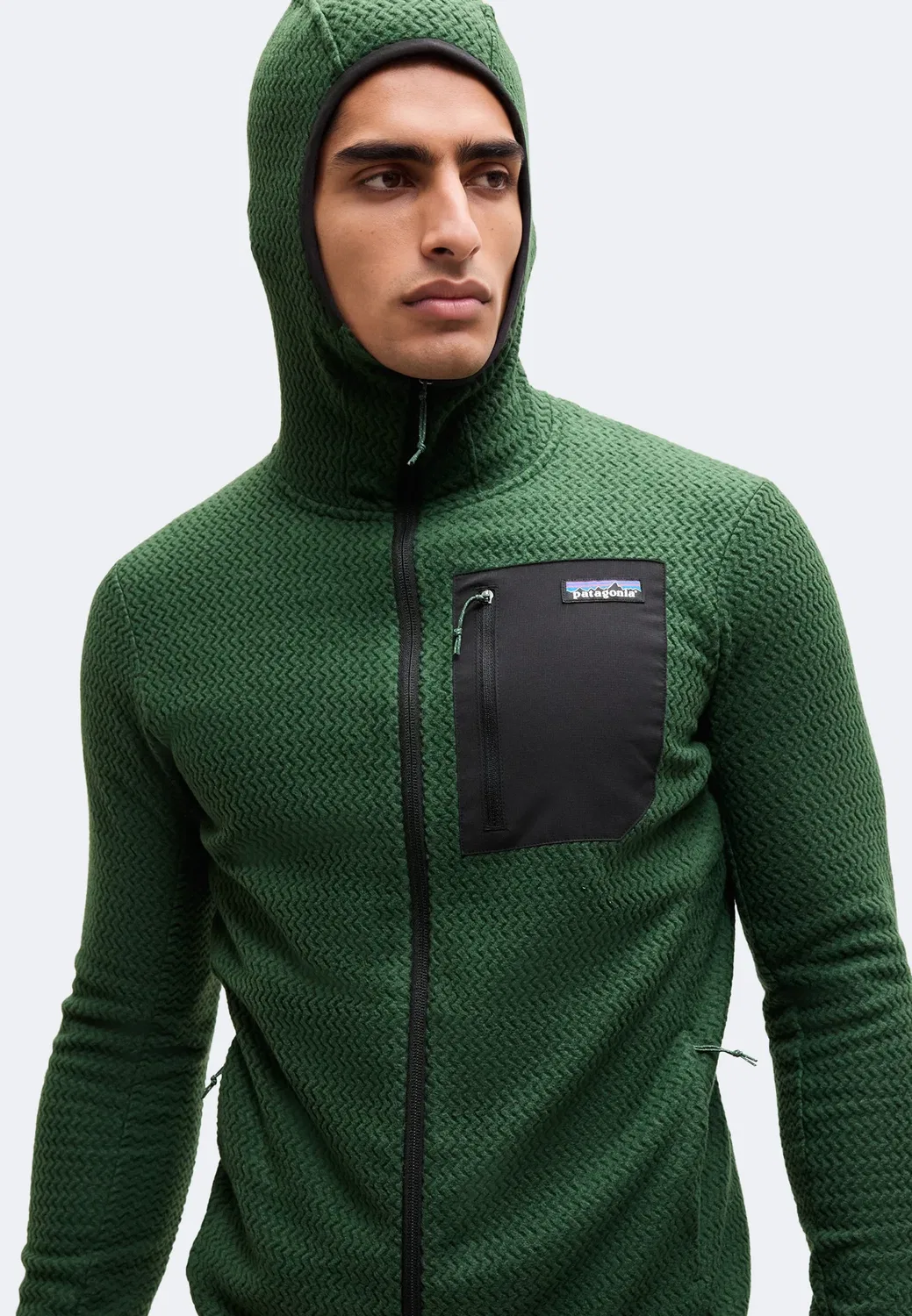 Толстовка R1 air на молнии с капюшоном - флисовая куртка Patagonia, Treeline Green — фото 4