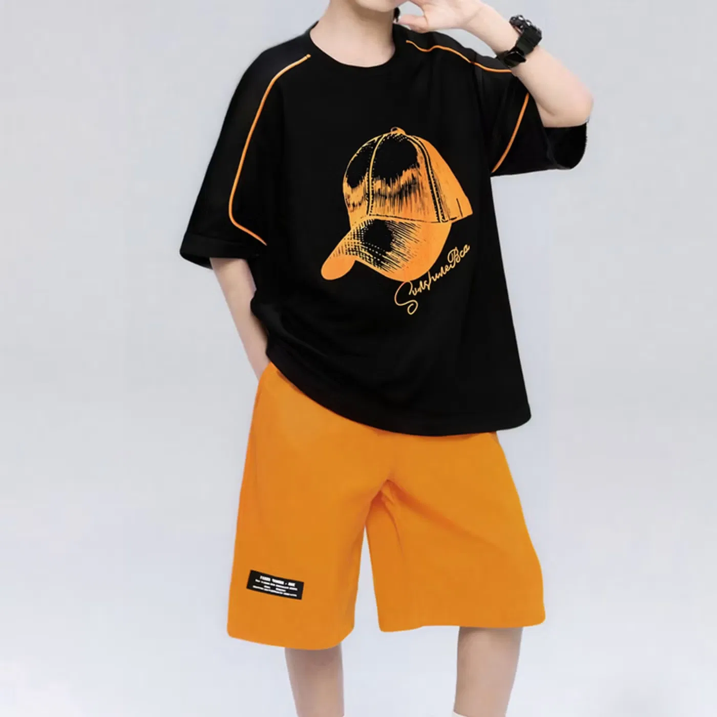 Комплект одежды для мальчиков с коротким рукавом, модель 2 pcs 3-14years boys pants suit, Chicpoint, оранжевый