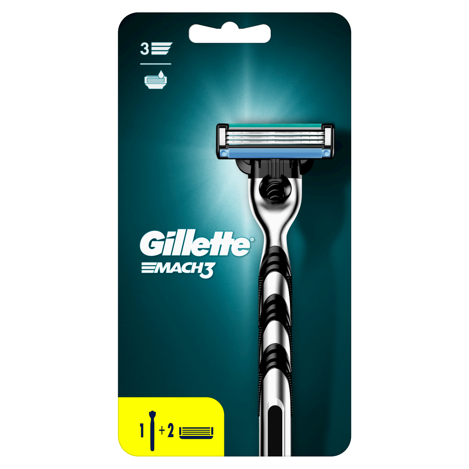 Gillette Mach3 набор: мужская бритвенная ручка, 1 шт + сменные лезвия, 2 шт/1 уп. - фото