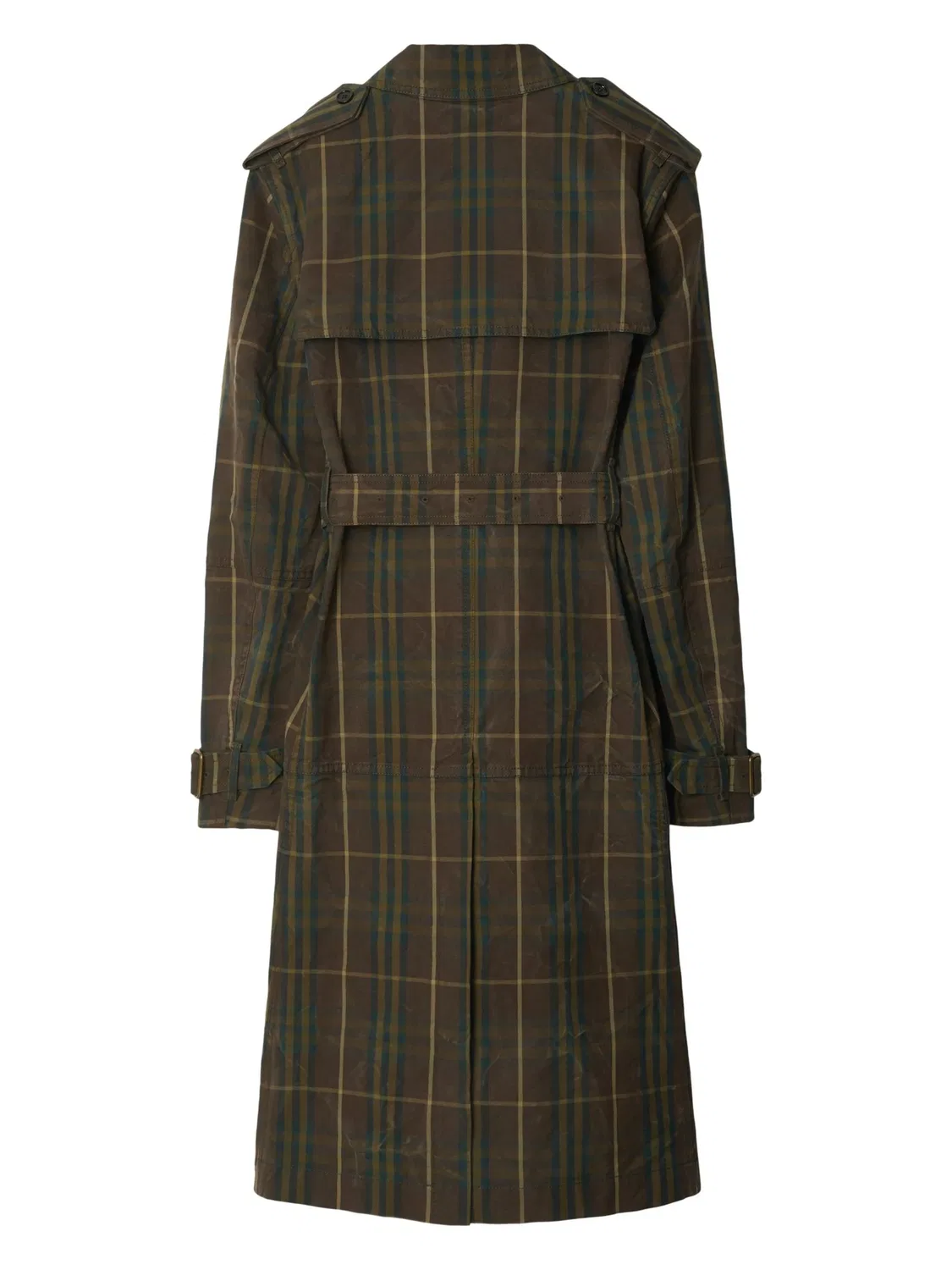Пальто-тренч с клетчатым узором Burberry, темно-зеленый/коричневый — фото 3