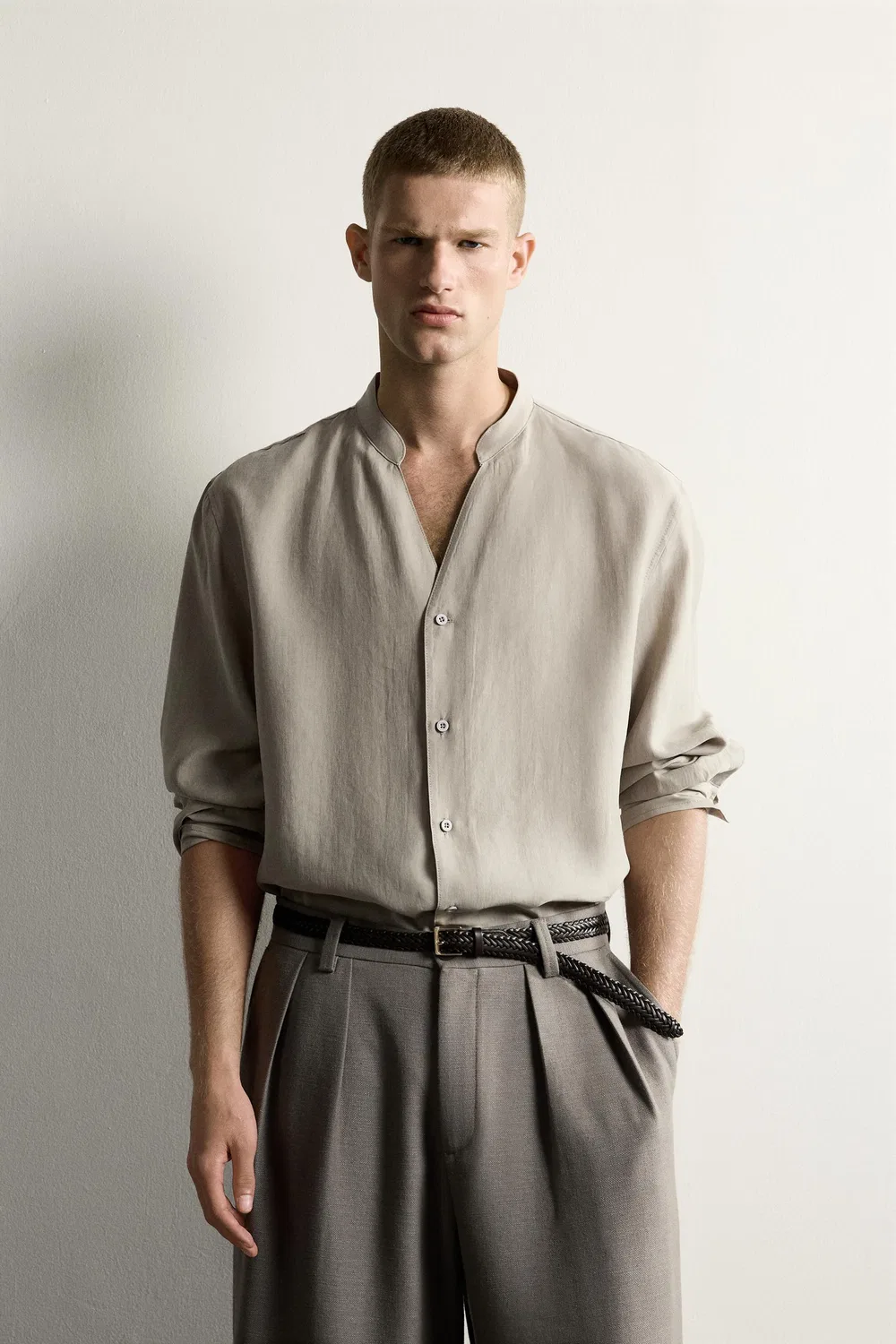 Свободная, струящаяся рубашка ZARA, Beige — фото 2