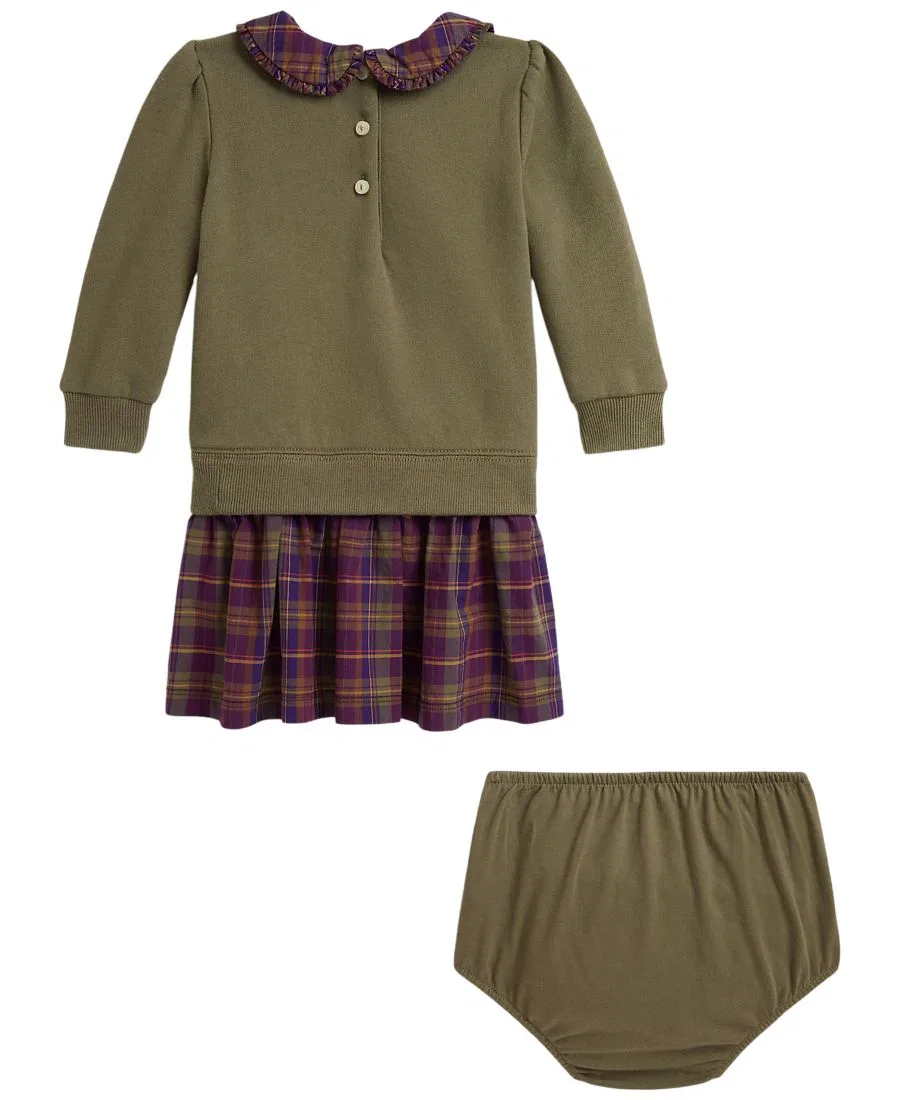 Платье-свитшот Polo Bear с юбкой и шортами-подгузником, 2 предмета Polo Ralph Lauren, Cruise Olive — фото 2