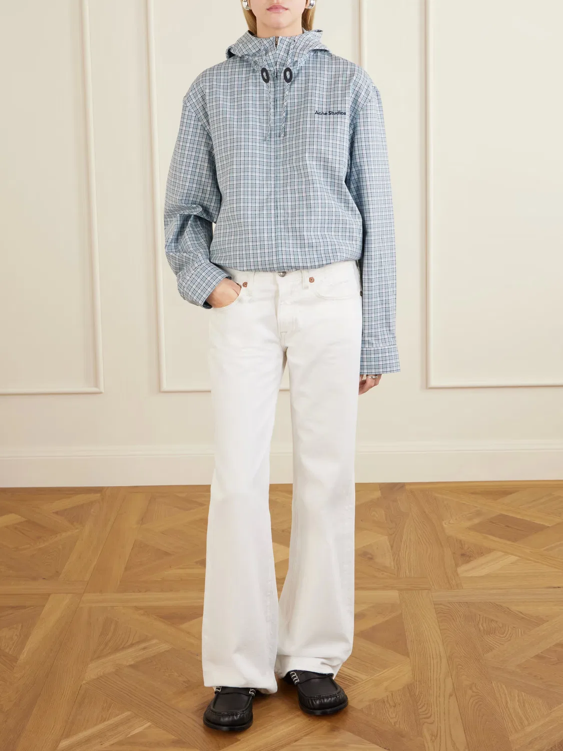 Летняя хлопковая куртка Ofass в клетку с вышитым логотипом Acne Studios, синий — фото 2