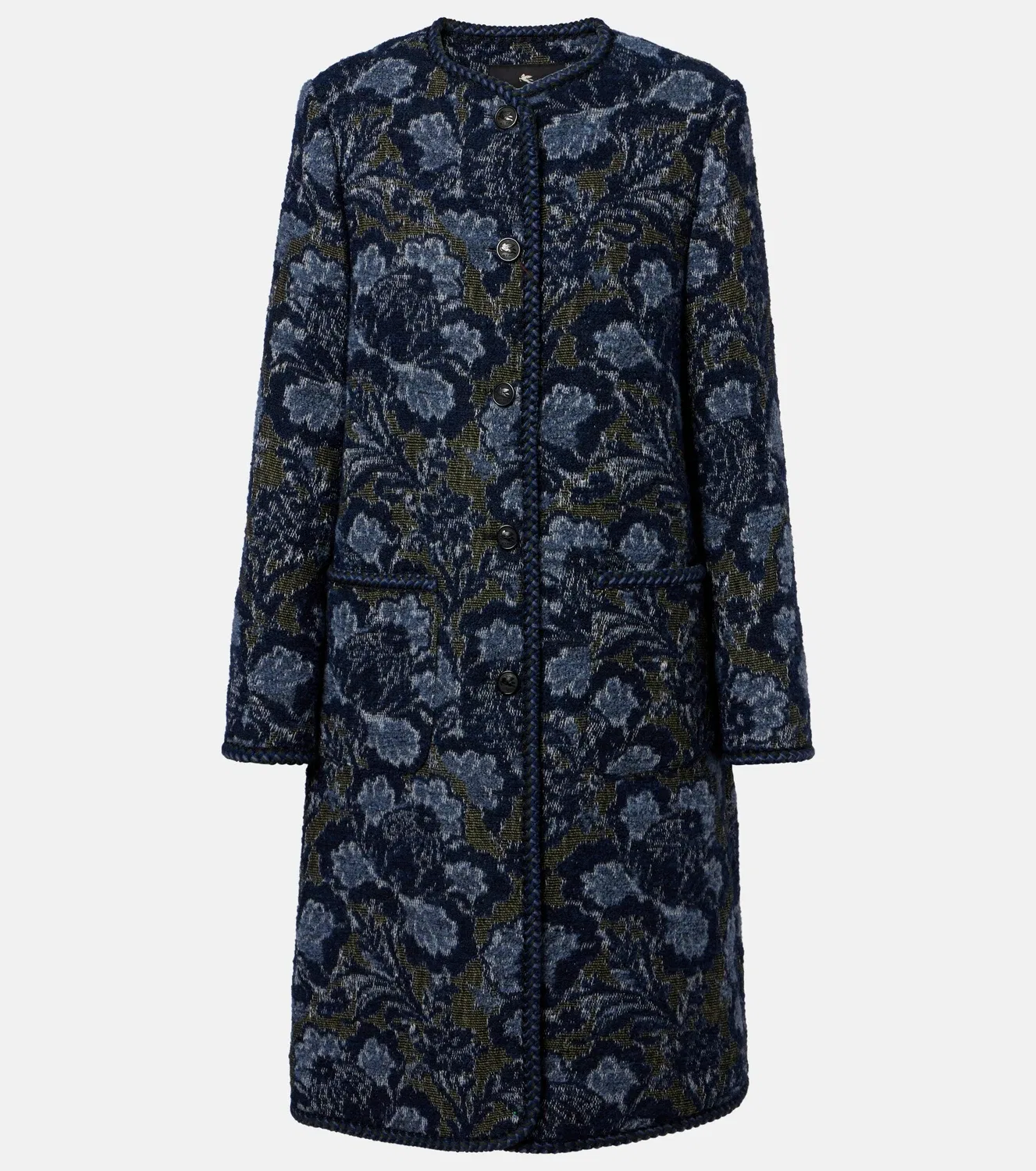 Жаккардовое пальто из хлопка и шерсти ETRO, синий
