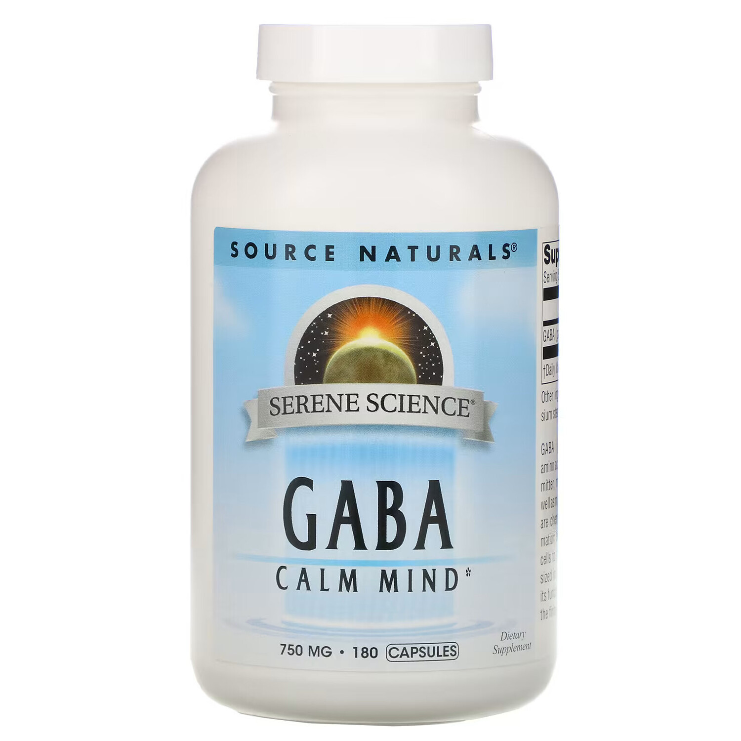 

Source Naturals, ГАМК, успокаивающее средство, 750 мг, 180 капсул