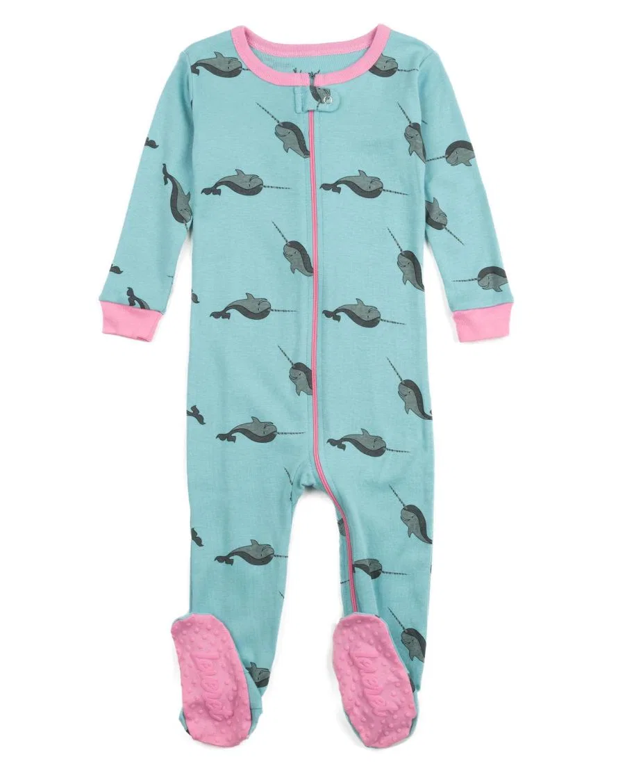 Детский комбинезон-пижама с ножками с принтом животных Leveret, Whale Light Blue