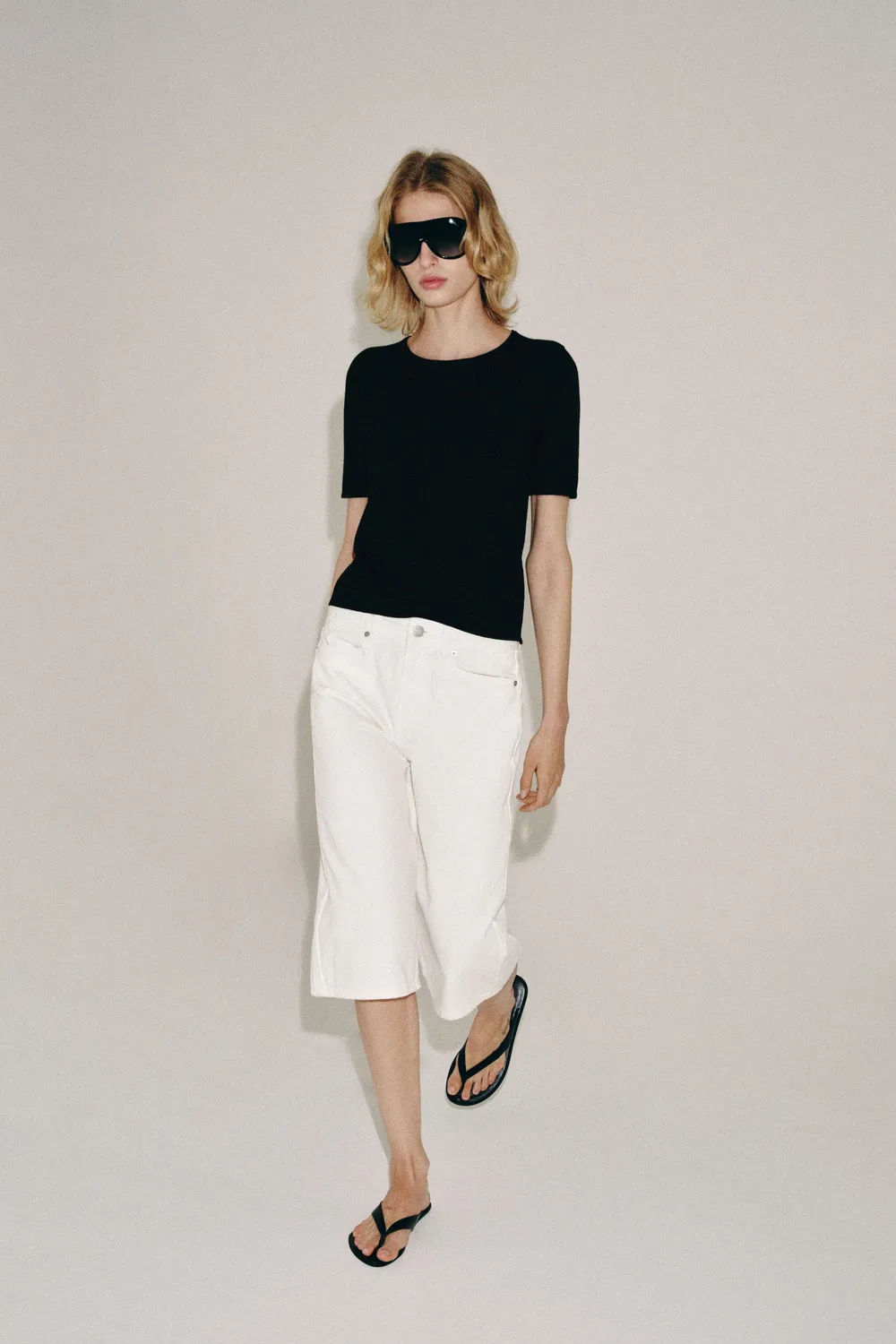 Вязаный топ с коротким рукавом ZARA, Black