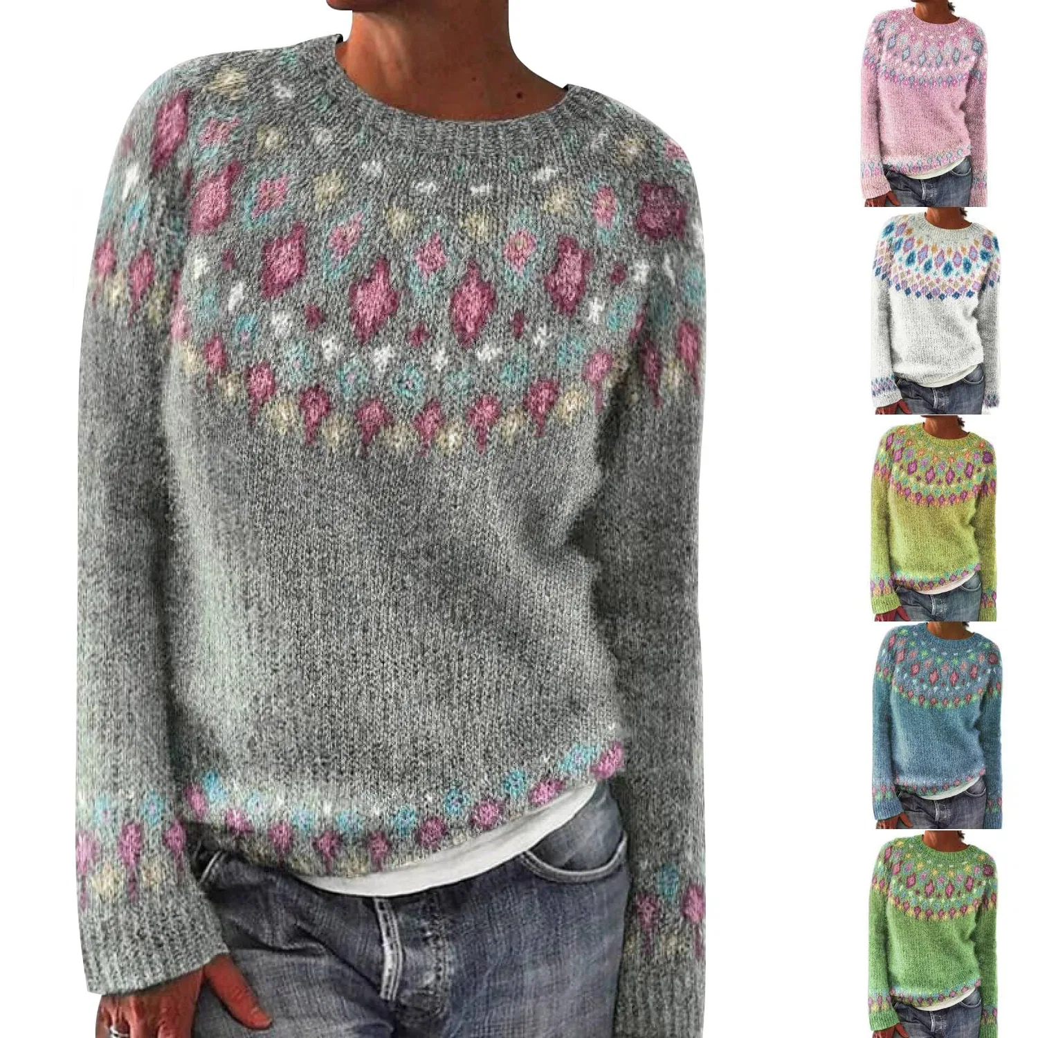 Женский свитер с принтом Fair Isle Nordic Sweater, Grey