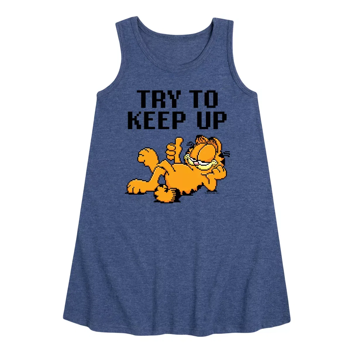 Детское платье-трапеция без рукавов с принтом Garfield Try To Keep Up, Heather Navy