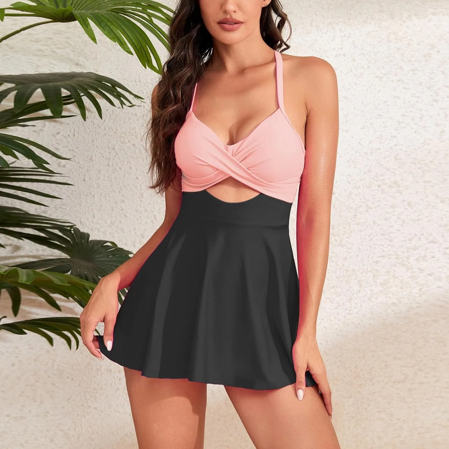 Женский цельнокроеный купальник с запахом, утягивающий, One Piece Swimsuit, Pink — фото 2