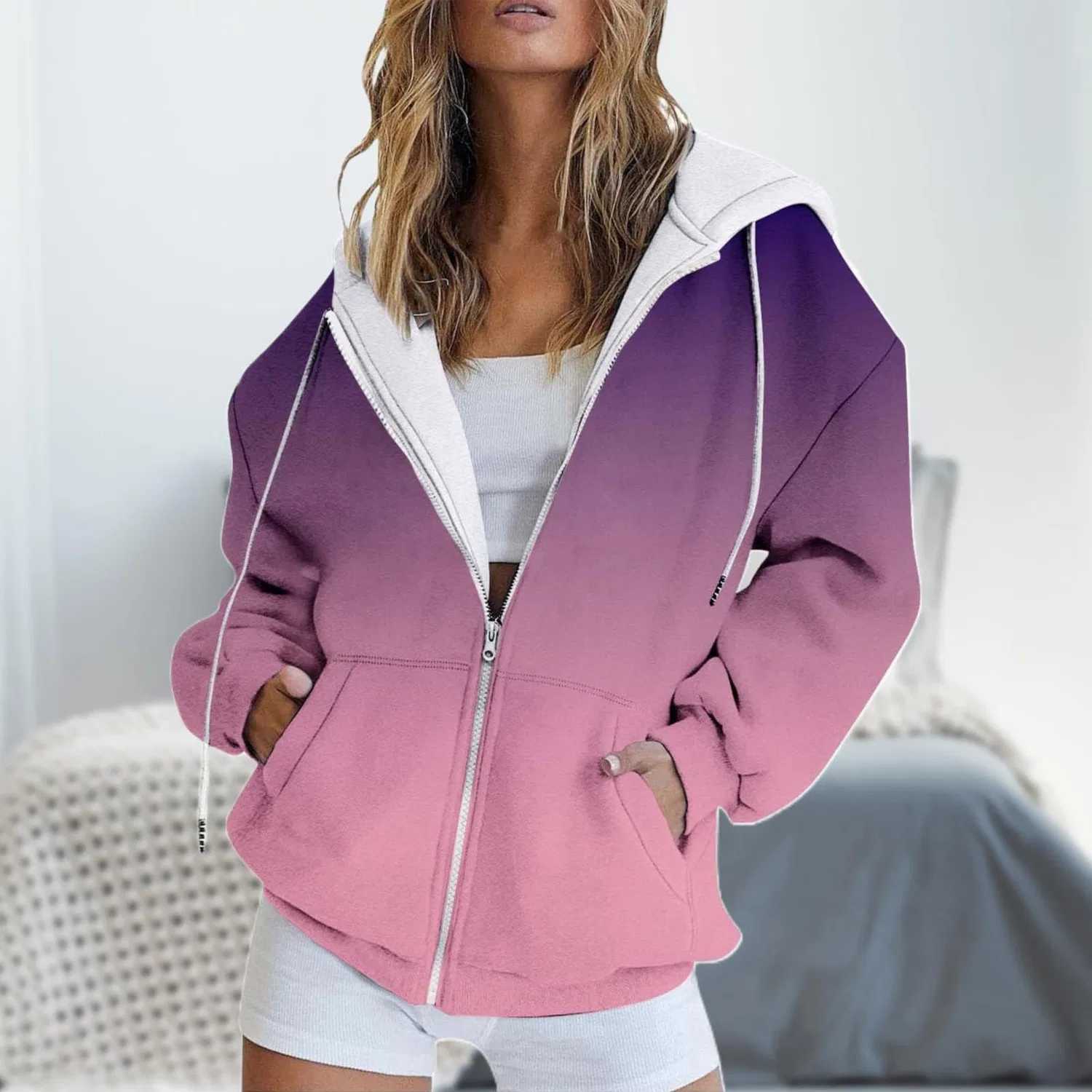 Женская куртка с капюшоном, винтажная, с принтом, Oversized Transition Jacket, F — фото 2