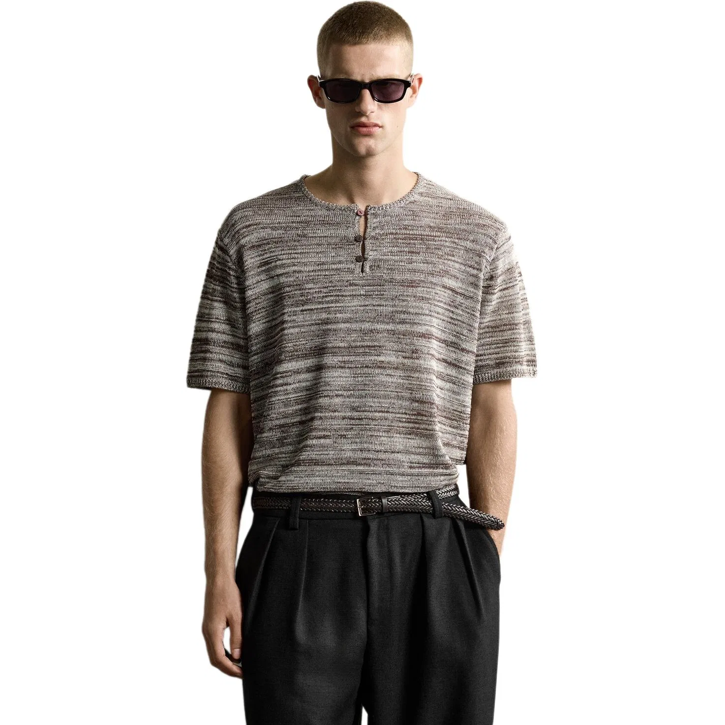Мужская футболка с круглым вырезом Brown/Nude, ZARA — фото 3
