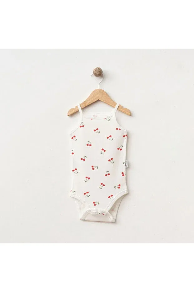 Детское боди для девочек с принтом Kiraz Gümüş Baby Kids, Ekru-Somon — фото 2