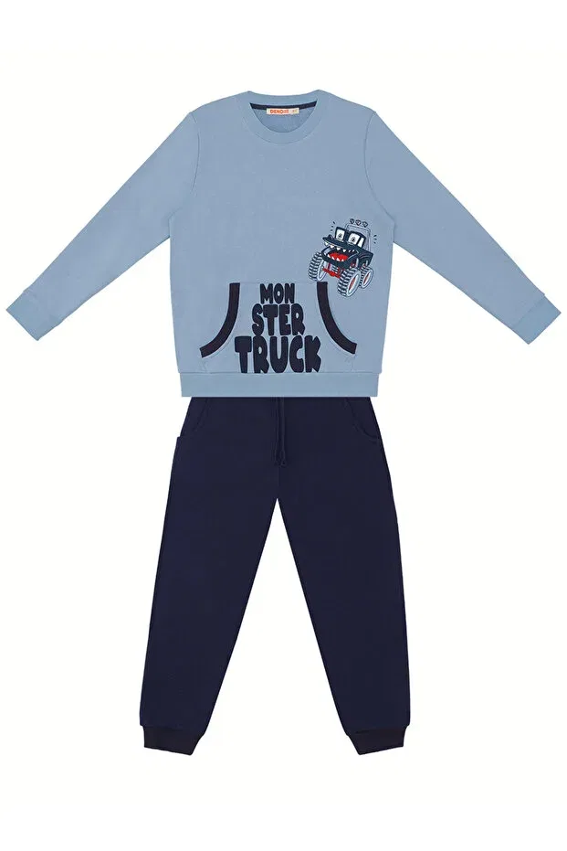 Детский спортивный костюм для мальчиков с принтом Monster Truck Denokids, Blue — фото 3