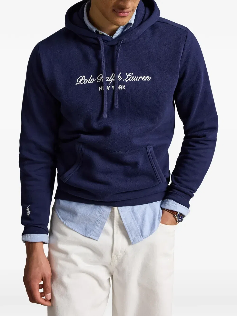 Худи с кулиской и вышитым логотипом Polo Ralph Lauren, синий — фото 3