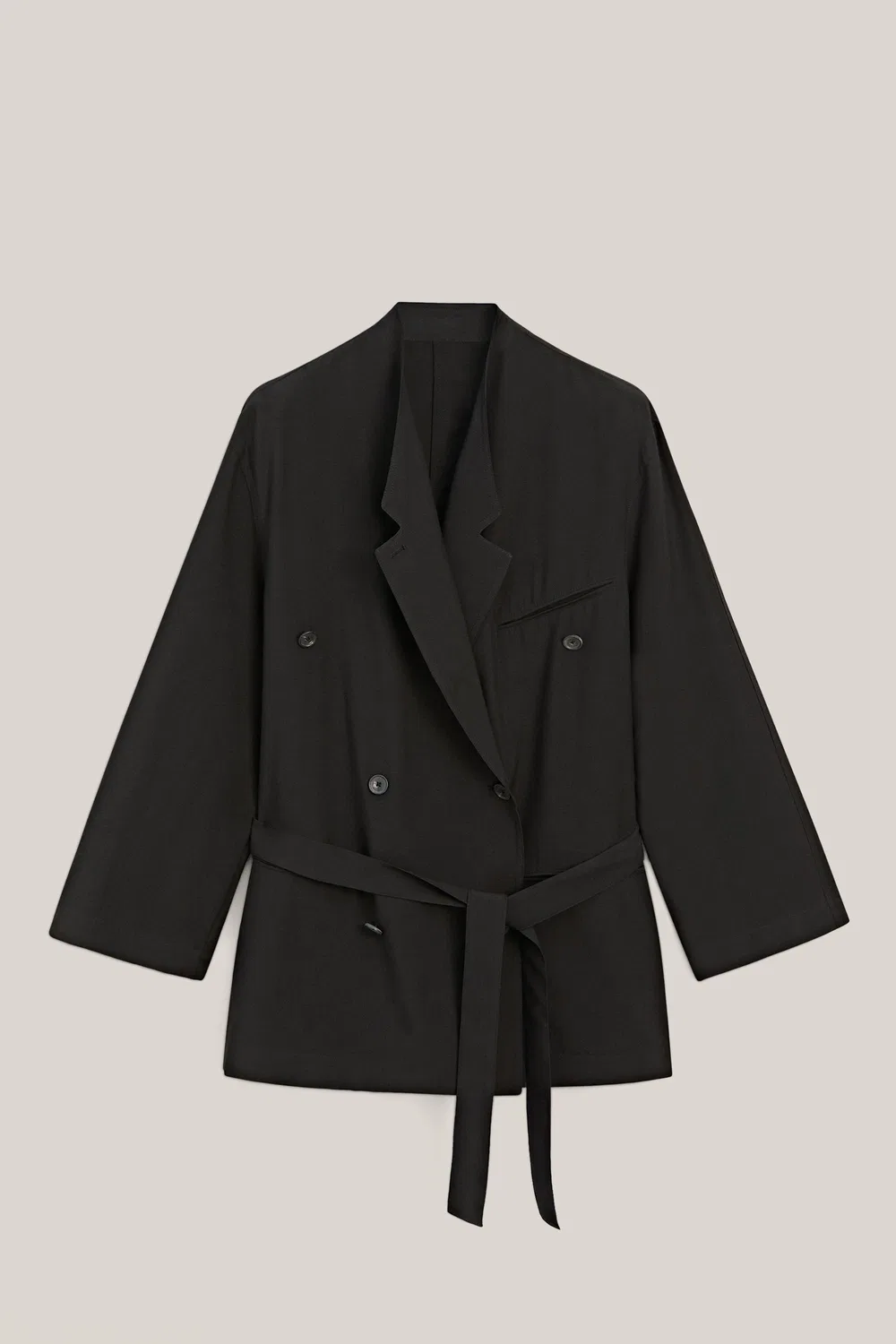 Свободный пиджак оверсайз с поясом - лимитированная серия Massimo Dutti, черный — фото 4