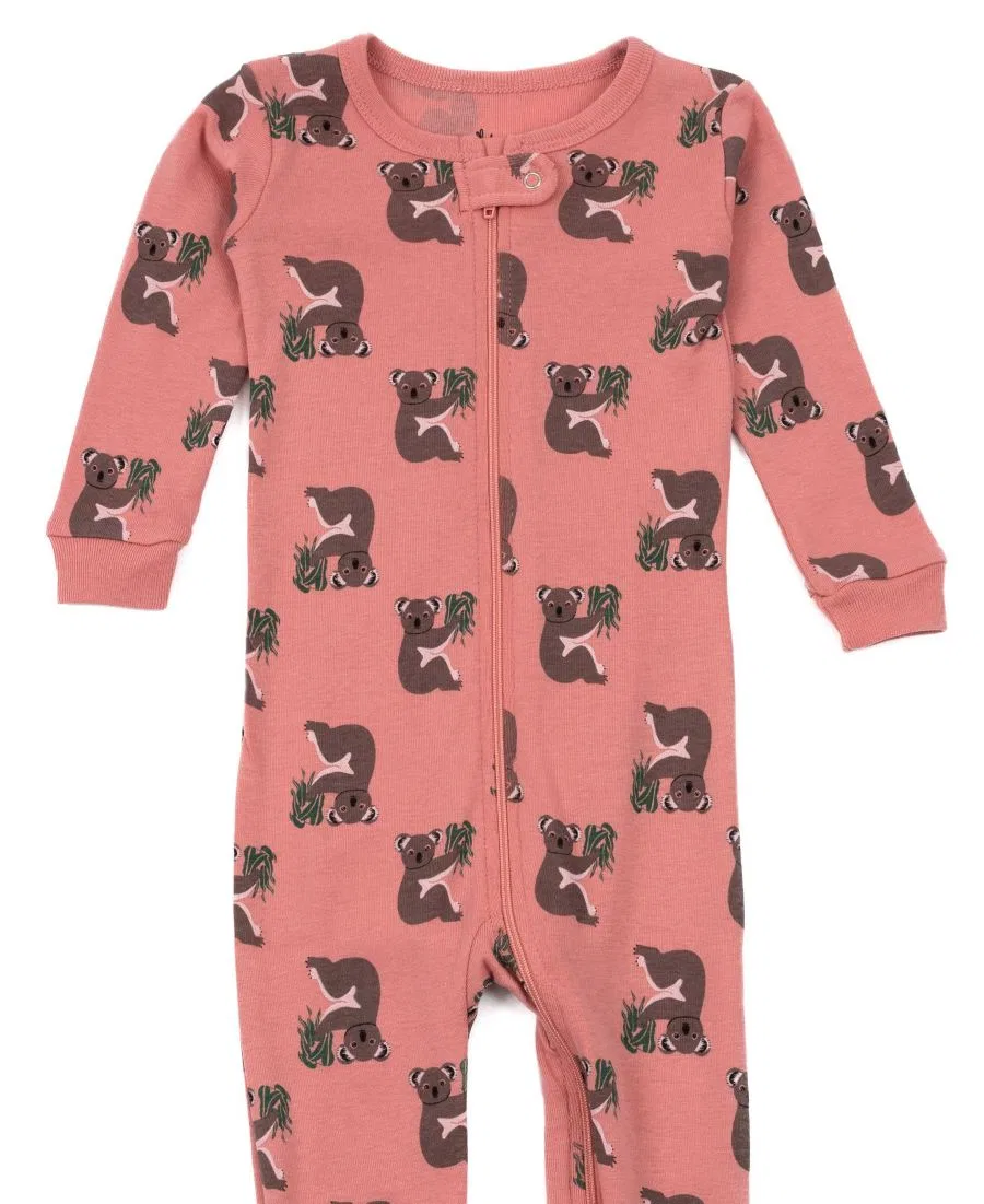 Детский комбинезон-пижама с ножками, на молнии, с принтом животных Leveret, Koala Pink — фото 2