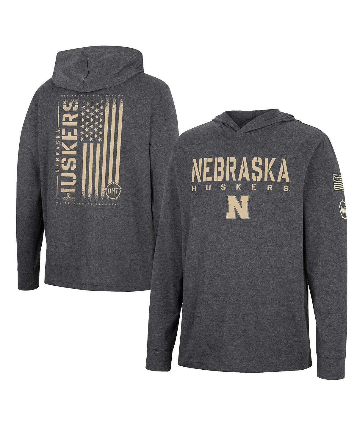 

Мужская темно-серая футболка с длинным рукавом с капюшоном nebraska huskers team oht в стиле милитари Colosseum, мульти