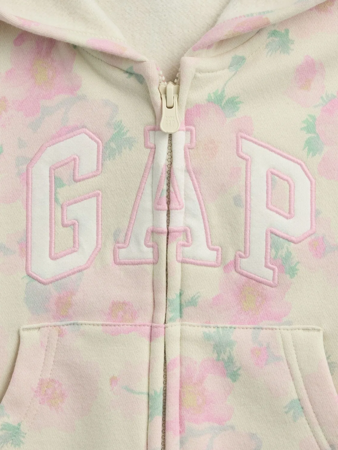 Худи на молнии Gap Cream Floral, кремовый флоральный — фото 3