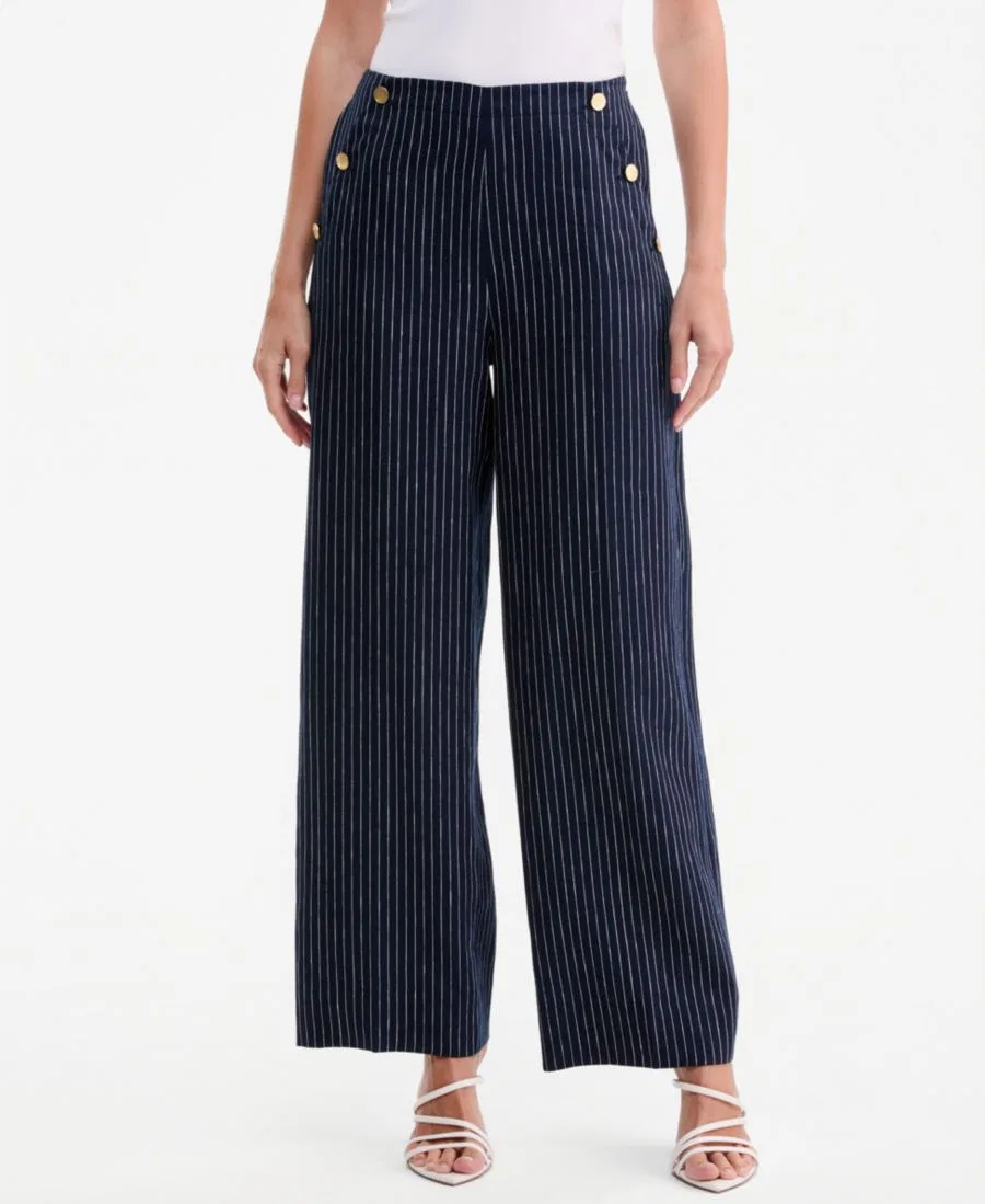 Брюки с высокой посадкой, с принтом в полоску Tommy Hilfiger, Pin Stripe Navy — фото 3