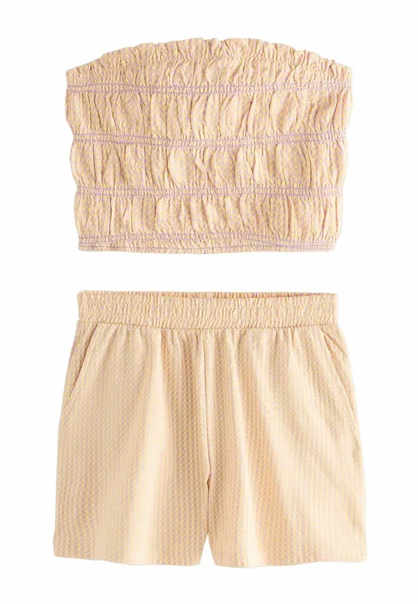 Комплект из топа и шорт с узором в клетку Regular fit - bandeau and short co-ord set, Next, желтый, пурпурный, гингам — фото 4